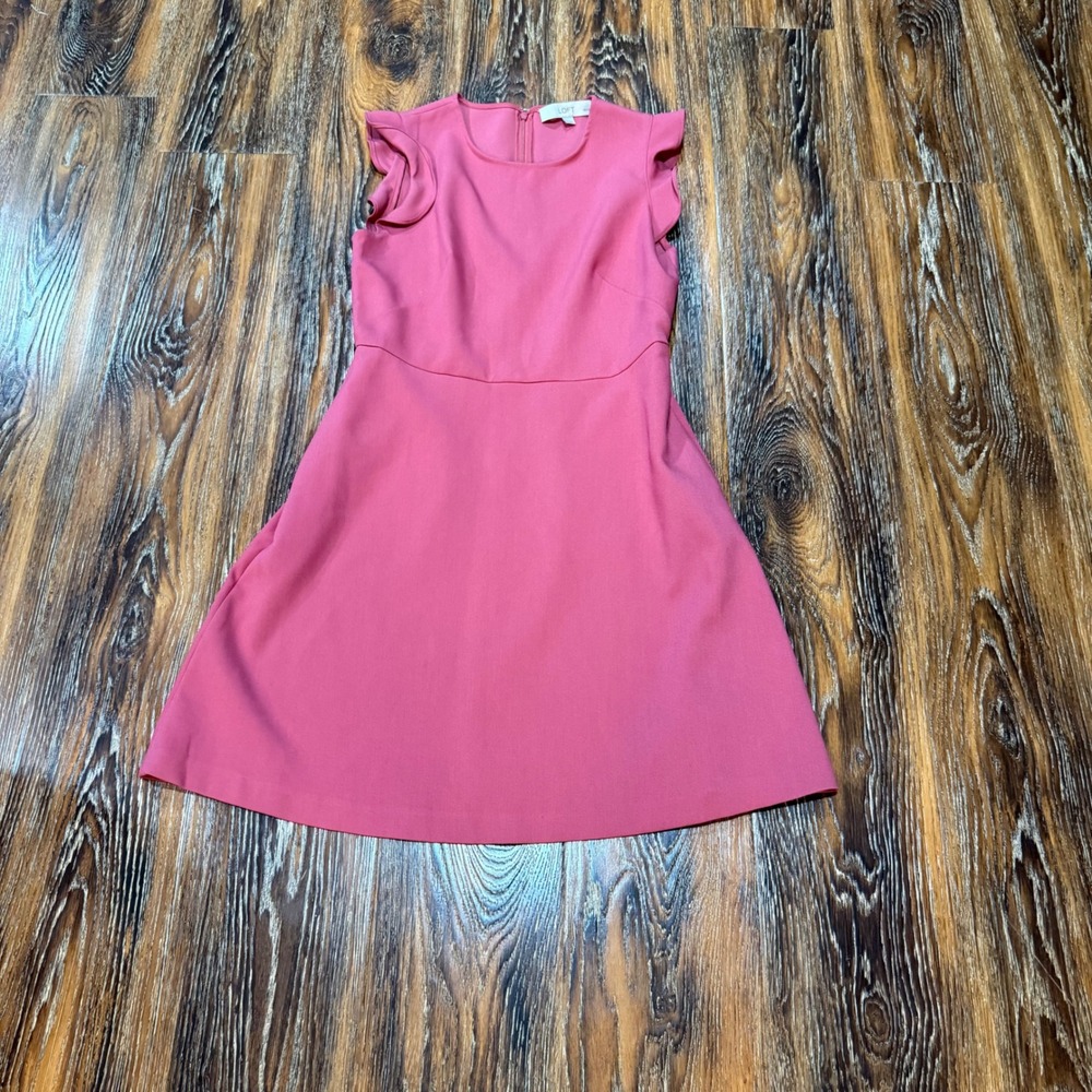 Loft Petites Pink Ruffle Sleeve Fit and Flare Dress Size 2P Sleeveless Mini